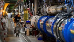 A part of the LHC accelerator tunnel of the CERN research institute