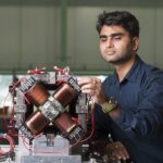 A quadrupole magnet at the US Fermilab Particle Physics Laboratory
