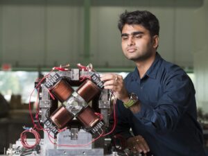 A quadrupole magnet at the US Fermilab Particle Physics Laboratory