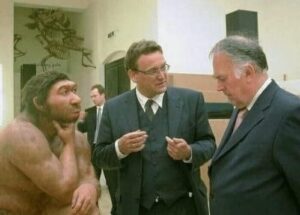 A Neanderthal pondering a scientific debate