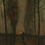 A line of fir trees at sunset, dated 1884