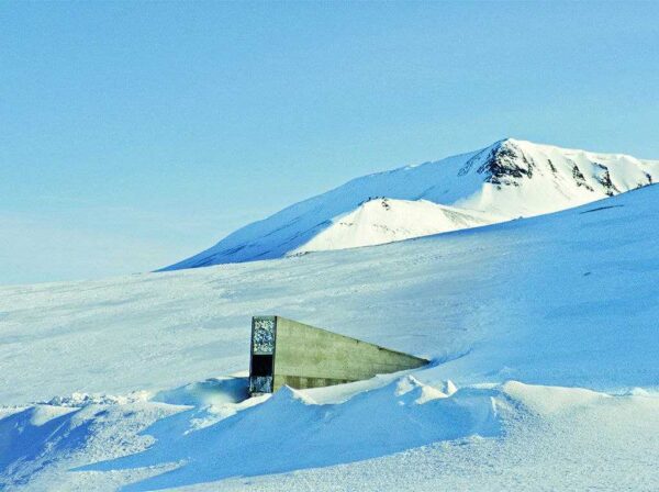 The entrance to the Svalbard Global Agricultural Grain Warehouse located in the Norwegian Svalbard Archipelago