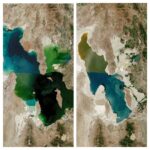 Images: Disappearance of Great Salt Lake, Utah, USA, left 1985, right 2022