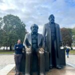 The statue of the great German philosopher, Karl Marx (seated) and Friedrich Engels, located in Berlin