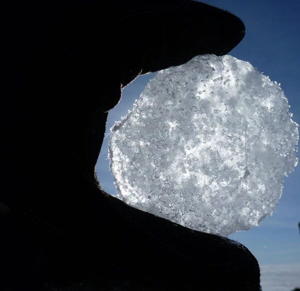 A piece of ice removed from the deep layers of a glacier in Greenland